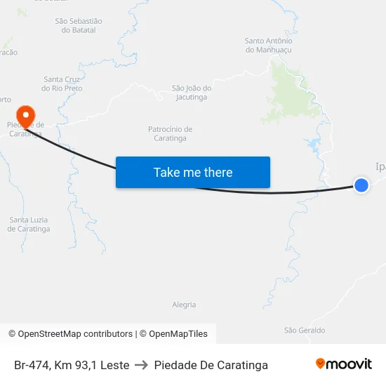 Br-474, Km 93,1 Leste to Piedade De Caratinga map