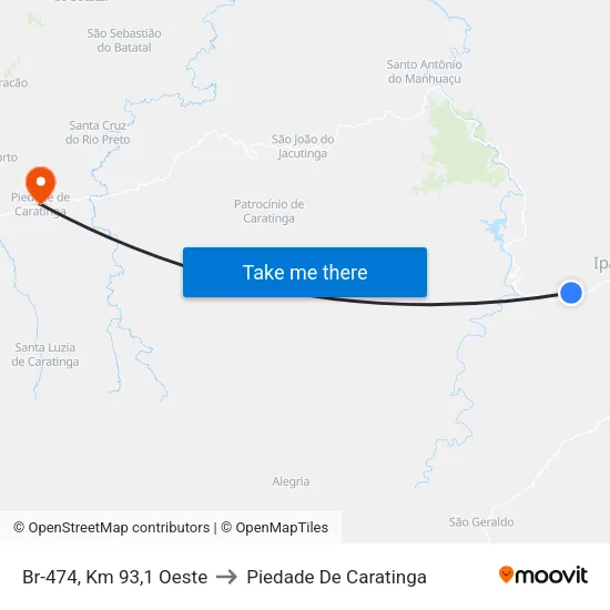 Br-474, Km 93,1 Oeste to Piedade De Caratinga map