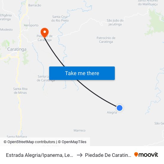 Estrada Alegria/Ipanema, Leste to Piedade De Caratinga map