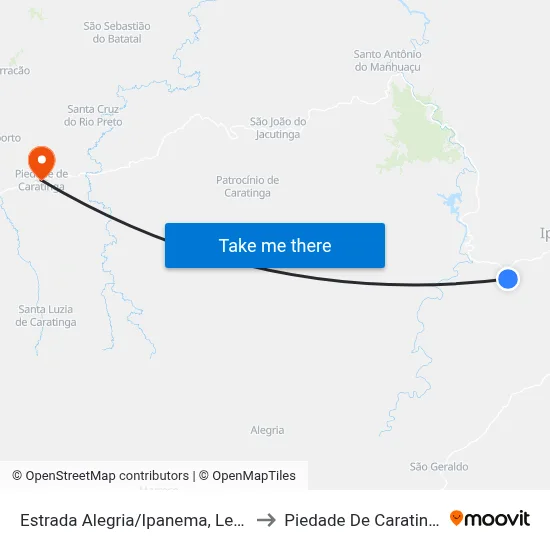 Estrada Alegria/Ipanema, Leste to Piedade De Caratinga map