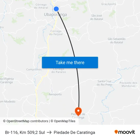 Br-116, Km 509,2 Sul to Piedade De Caratinga map