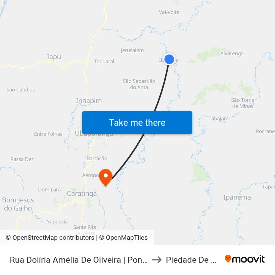 Rua Dolíria Amélia De Oliveira | Ponto Final De Itajutiba to Piedade De Caratinga map