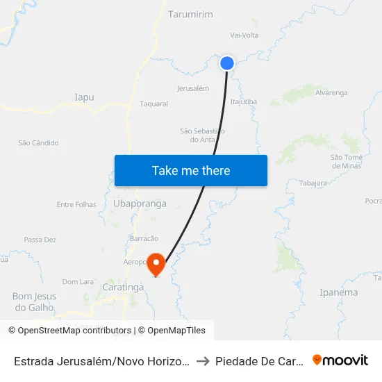 Estrada Jerusalém/Novo Horizonte, Leste to Piedade De Caratinga map