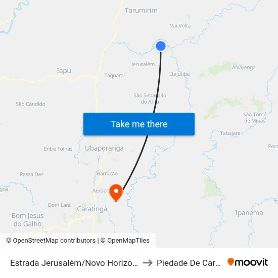 Estrada Jerusalém/Novo Horizonte, Leste to Piedade De Caratinga map