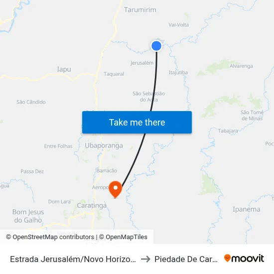Estrada Jerusalém/Novo Horizonte, Leste to Piedade De Caratinga map