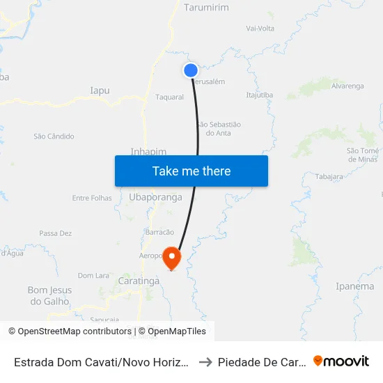 Estrada Dom Cavati/Novo Horizonte, Oeste to Piedade De Caratinga map