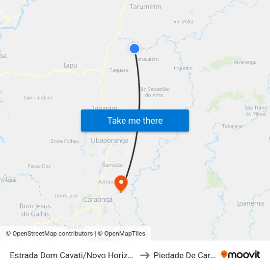 Estrada Dom Cavati/Novo Horizonte, Oeste to Piedade De Caratinga map