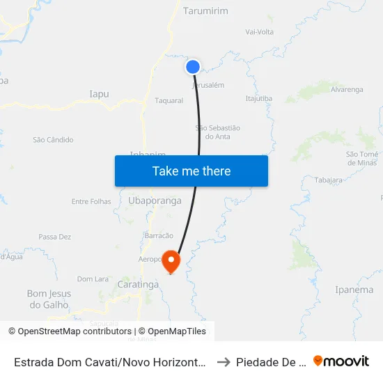 Estrada Dom Cavati/Novo Horizonte, Oeste | Vargem Alegre to Piedade De Caratinga map