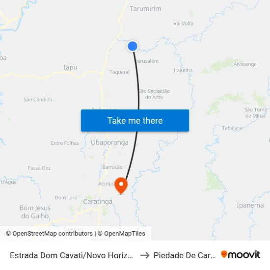 Estrada Dom Cavati/Novo Horizonte, Oeste to Piedade De Caratinga map