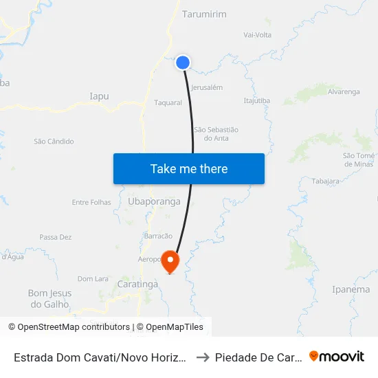 Estrada Dom Cavati/Novo Horizonte, Oeste to Piedade De Caratinga map