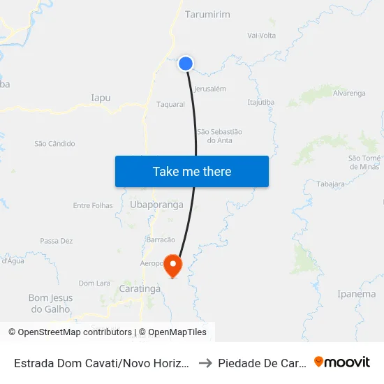 Estrada Dom Cavati/Novo Horizonte, Leste to Piedade De Caratinga map