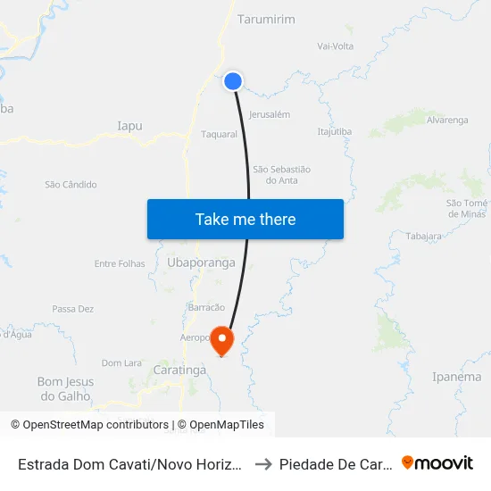 Estrada Dom Cavati/Novo Horizonte, Oeste to Piedade De Caratinga map
