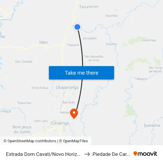 Estrada Dom Cavati/Novo Horizonte, Leste to Piedade De Caratinga map
