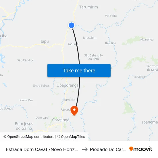 Estrada Dom Cavati/Novo Horizonte, Oeste to Piedade De Caratinga map