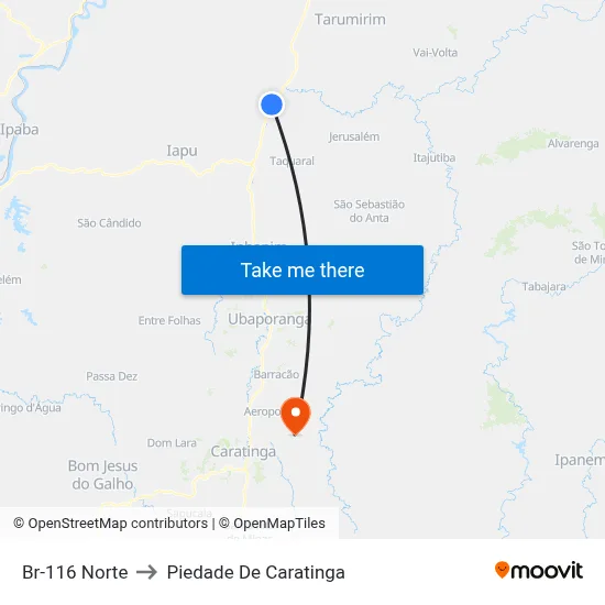 Br-116 Norte to Piedade De Caratinga map