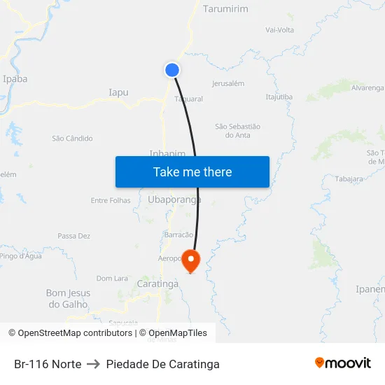 Br-116 Norte to Piedade De Caratinga map