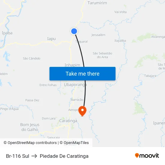 Br-116 Sul to Piedade De Caratinga map