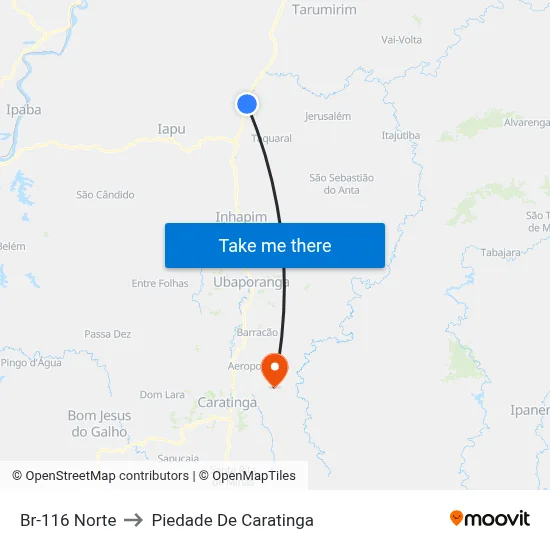 Br-116 Norte to Piedade De Caratinga map