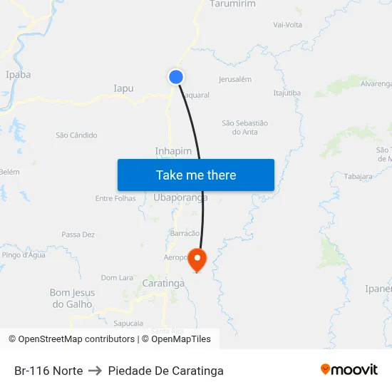 Br-116 Norte to Piedade De Caratinga map