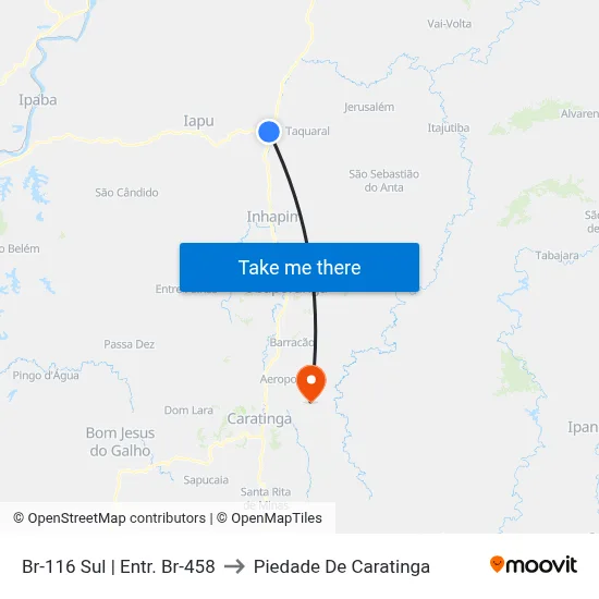 Br-116 Sul | Entr. Br-458 to Piedade De Caratinga map