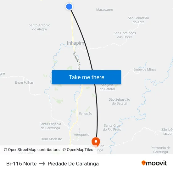 Br-116 Norte to Piedade De Caratinga map