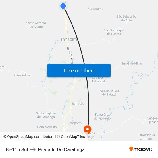 Br-116 Sul to Piedade De Caratinga map