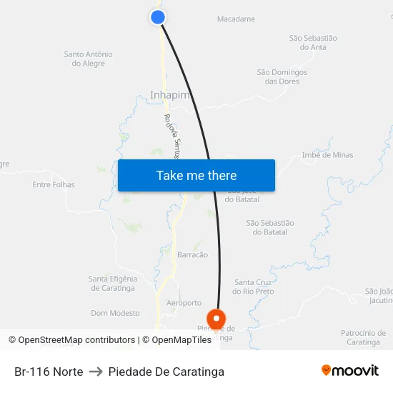 Br-116 Norte to Piedade De Caratinga map