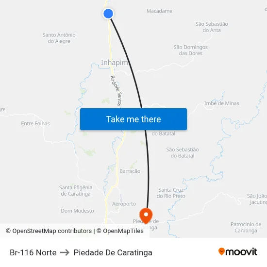 Br-116 Norte to Piedade De Caratinga map