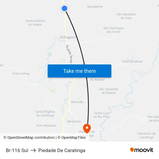 Br-116 Sul to Piedade De Caratinga map