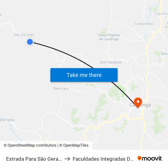 Estrada Para São Geraldo, Norte to Faculdades Integradas De Caratinga map