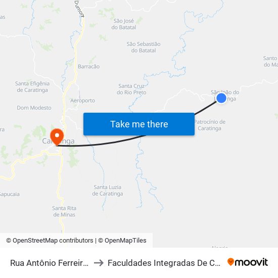 Rua Antônio Ferreira, 300 to Faculdades Integradas De Caratinga map