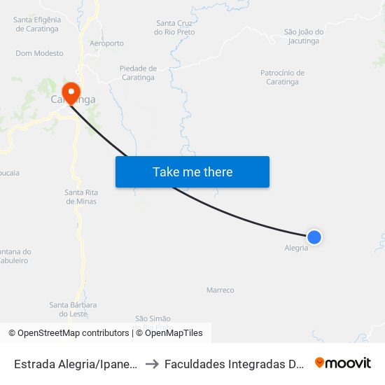 Estrada Alegria/Ipanema, Leste to Faculdades Integradas De Caratinga map