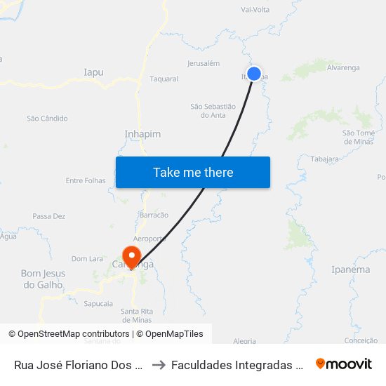 Rua José Floriano Dos Santos, 300 to Faculdades Integradas De Caratinga map