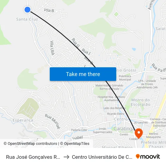 Rua José Gonçalves Rodrigues, 2011 to Centro Universitário De Caratinga - Unec I map