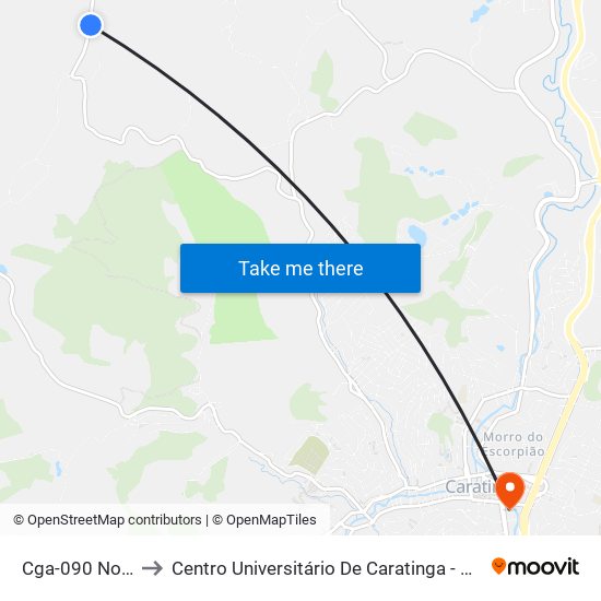 Cga-090 Norte to Centro Universitário De Caratinga - Unec I map