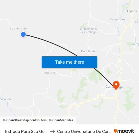 Estrada Para São Geraldo, Norte to Centro Universitário De Caratinga - Unec I map