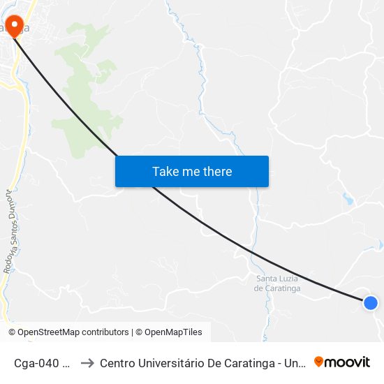 Cga-040 Sul to Centro Universitário De Caratinga - Unec I map