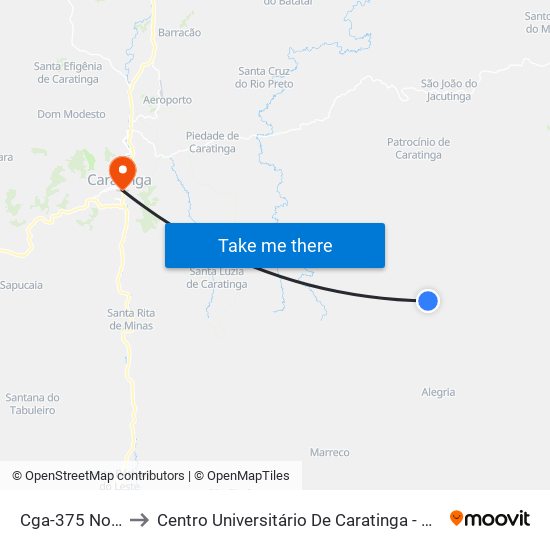 Cga-375 Norte to Centro Universitário De Caratinga - Unec I map