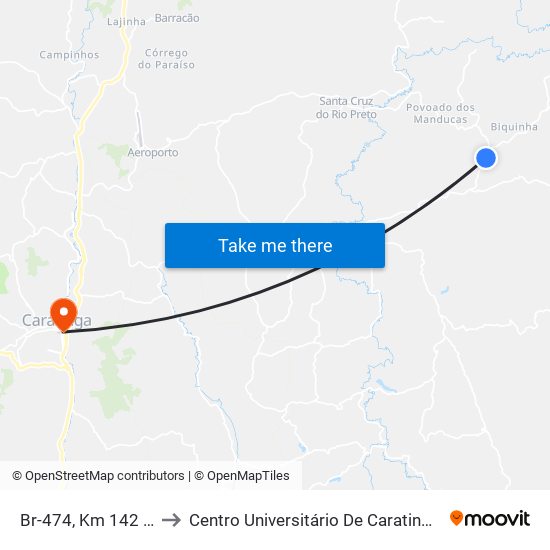 Br-474, Km 142 Leste to Centro Universitário De Caratinga - Unec I map
