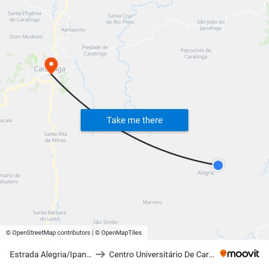 Estrada Alegria/Ipanema, Leste to Centro Universitário De Caratinga - Unec I map