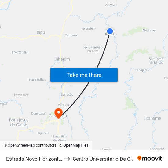 Estrada Novo Horizonte/Itajutiba, Sul to Centro Universitário De Caratinga - Unec I map