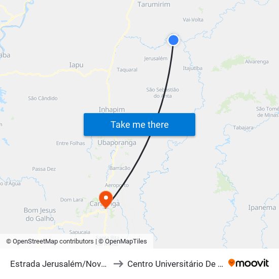 Estrada Jerusalém/Novo Horizonte, Oeste to Centro Universitário De Caratinga - Unec I map