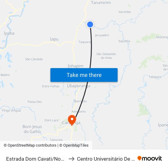 Estrada Dom Cavati/Novo Horizonte, Leste to Centro Universitário De Caratinga - Unec I map