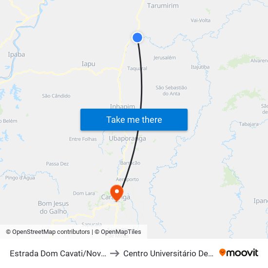 Estrada Dom Cavati/Novo Horizonte, Oeste to Centro Universitário De Caratinga - Unec I map