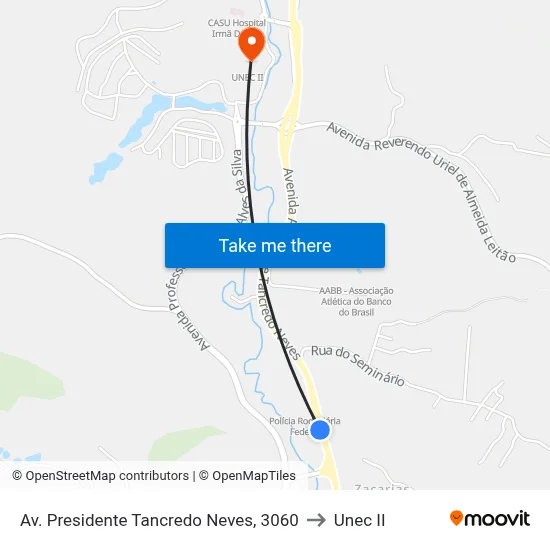 Av. Presidente Tancredo Neves, 3060 to Unec II map
