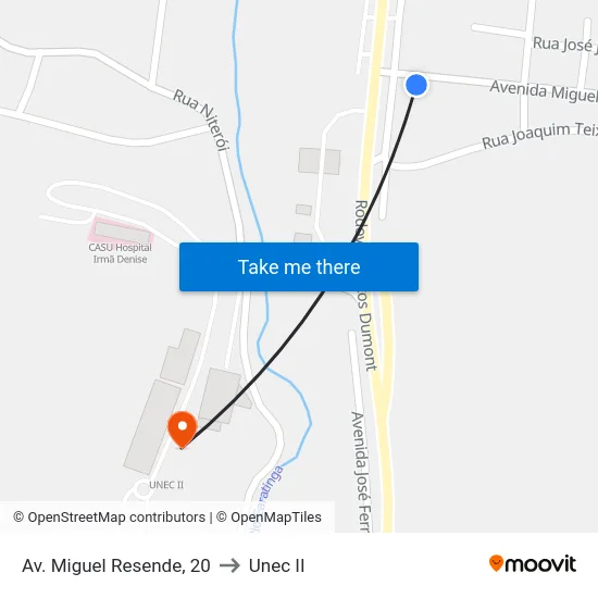 Av. Miguel Resende, 20 to Unec II map
