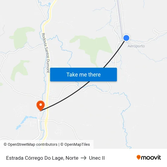 Estrada Córrego Do Lage, Norte to Unec II map