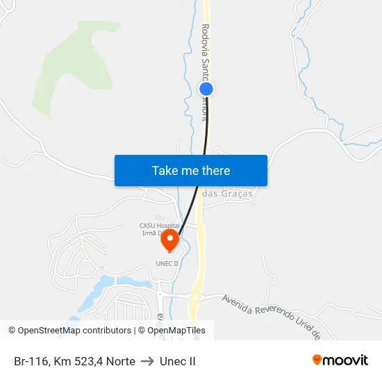 Br-116, Km 523,4 Norte to Unec II map