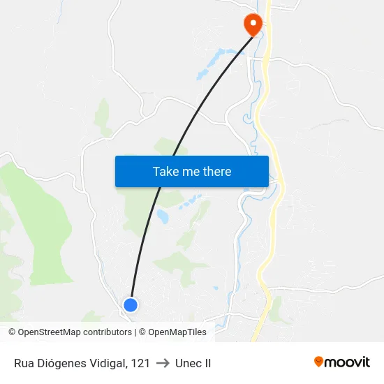 Rua Diógenes Vidigal, 121 to Unec II map