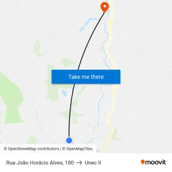 Rua João Horácio Alves, 180 to Unec II map